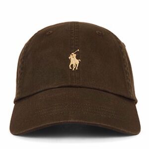 Ralph Lauren Iconic Chino Sports Cap in Dark Brown with Cream Logo - brand new